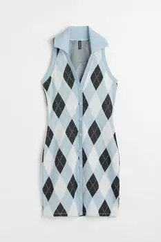 Платье жаккардовой вязки H&M, голубой/ромбы