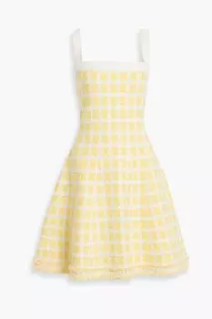 Платье жаккардовой вязки в клетку с бахромой OSCAR DE LA RENTA, желтый