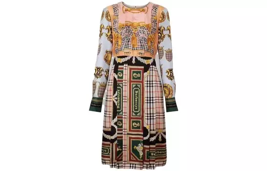 Платье женское Burberry с длинными рукавами, белый / коричневый