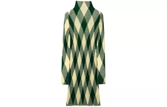 Платье женское Burberry с длинными рукавами, зеленый / желтый