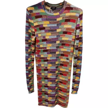 Платье женское Chanel с длинными рукавами, голубой / красный / желтый