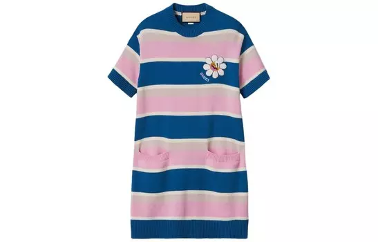 Платье женское Gucci с короткими рукавами, синий / розовый