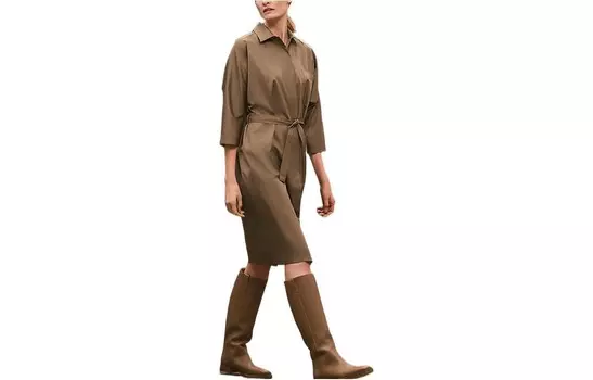 Платье женское Hermes с длинными рукавами, коричневый