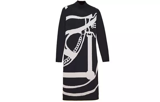 Платье женское Hermes с длинными рукавами, черный / белый