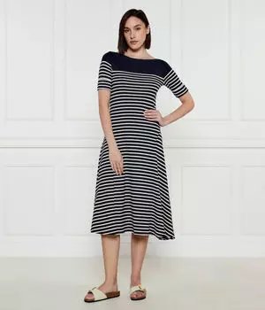 Платье женское Lauren Ralph Lauren с коротким рукавом и в полоску, синий/белый