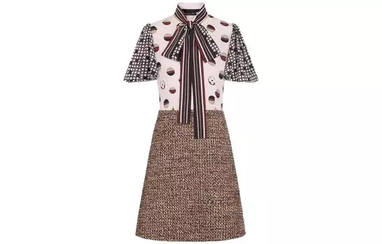 Платье женское Louis Vuitton с короткими рукавами, коричневый / серый