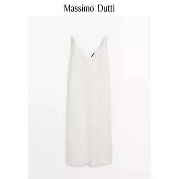 Платье женское Massimo Dutti 2024 из чистого льна, белый