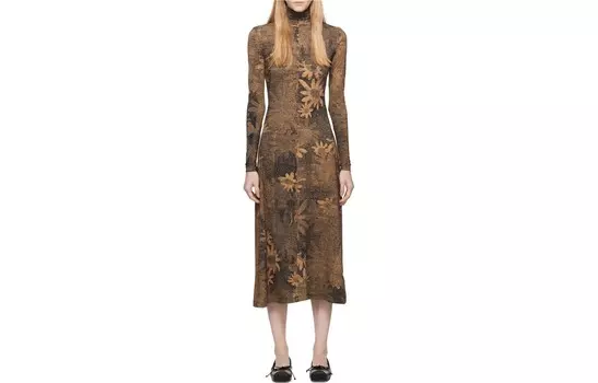 Платье женское Mm6 Maison Margiela с длинными рукавами, коричневый
