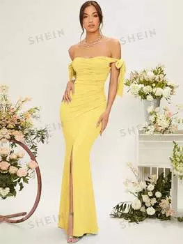 Платье женское Shein Belle с пышными рукавами и узлом, желтый