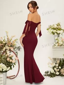 Платье женское Shein Belle с пышными рукавами и узлом, бордовый