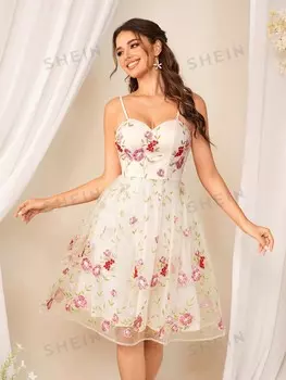 Платье женское Shein Belle с вышивкой, бежевый