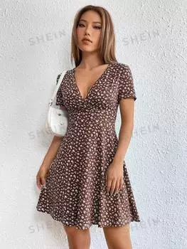 Платье женское Shein Ezwear с глубоким v-образным вырезом, кофейный