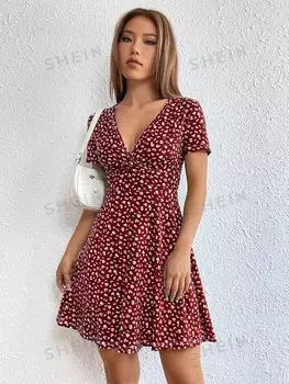 Платье женское Shein Ezwear с принтом, красный