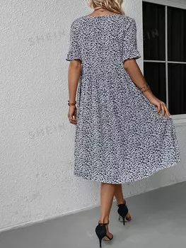 Платье женское Shein Lune Romantic Vacation с цветочным принтом, синий