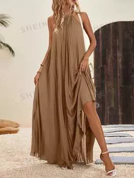 Платье женское Shein Lune с бретелькой на шее, хаки