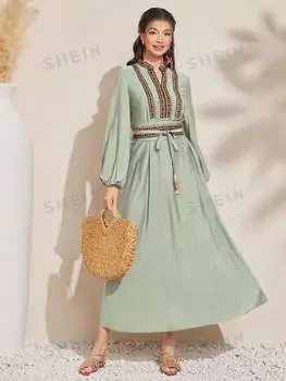 Платье женское Shein Mulvari с вырезом и геометрическим узором, мятно-зеленый