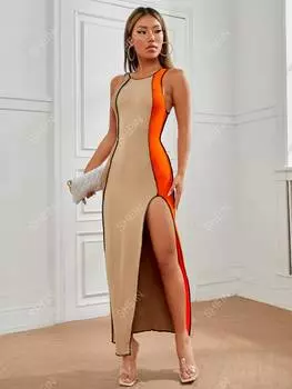 Платье женское Shein Petite с контрастной строчкой, оранжевый