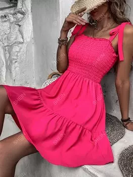 Платье женское Shein Vcay на подтяжках, ярко-розовый