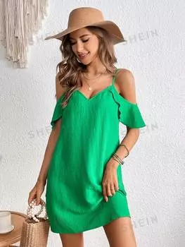 Платье женское Shein Vcay с открытыми плечами, зеленый