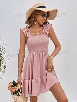 Платье женское Shein Vcay с V-образным вырезом и расклешенными рукавами, розовый