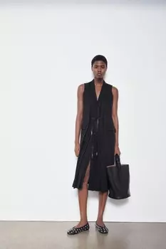 Платье-жилет с поясом ZARA, черный