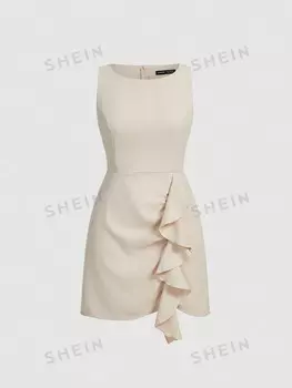 Платье-жилет Shein Mod с бретелькой на шее и рюшами, абрикосовый