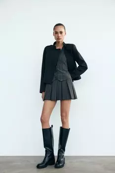 Платье-жилет в полоску с плиссировками ZARA, антрацитовый серый