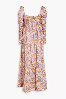 Платье Zimmermann Gathered Floral-print Cotton-gauze Midi, мультиколор