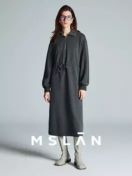 Платье зимнее MSlan с застежкой-молнией и шнурком на талии, серый