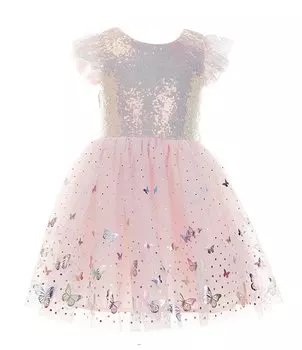 Платье Zunie Little Girls 2–6X с пайетками и развевающимися рукавами-бабочками, розовый