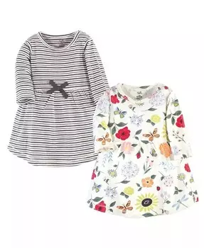 Платья с длинными рукавами из органического хлопка для маленьких девочек, 2 шт., Flutter Garden Touched By Nature, серебряный