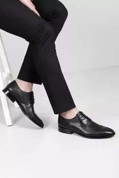 Платиновая повседневная мужская обувь из натуральной кожи с круглым носком и кожаной подошвой на шнуровке 01727 GNDER(R), черный