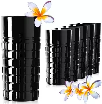 PLATINUX Бокалы для лонг-дринков черные с узором из стекла 300мл (макс. 350мл) Стакан для питья, 6 предметов, стаканы для воды, барные стаканы, черный