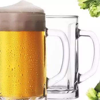 PLATINUX Пивная кружка со стеклянной ручкой, набор из 2 пивных кружек по 300 мл (макс. 350 мл), маленькие пивные кружки, пивные стаканы 0,3 л, прозрачный