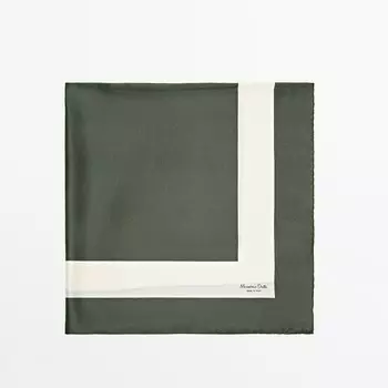 Платок Massimo Dutti Contrast 100% Silk Pocket, зеленый