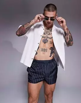 Плавки ASOS DESIGN суперкороткой длины в тонкую синюю и белую полоску