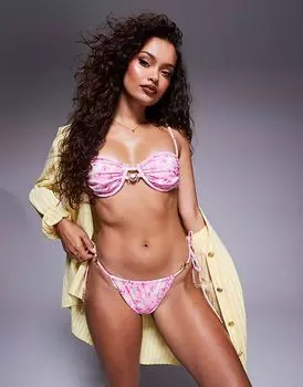 Плавки бикини Candypants с цветочным принтом и завязками по бокам розового цвета