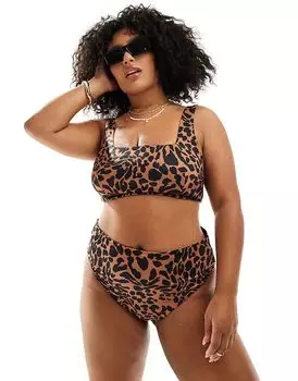 Плавки бикини Curve Adrienne с завышенной талией и крупным анималистичным принтом от ASOS DESIGN