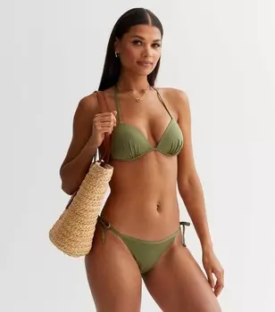 Плавки бикини цвета хаки с завязками по бокам New Look, хаки