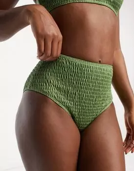 Плавки бикини цвета хаки с завышенной талией South Beach Mix & Match