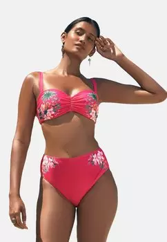 Плавки бикини EMBROIDERED RUCHED HIGH WAIST Love & Roses, фуксия