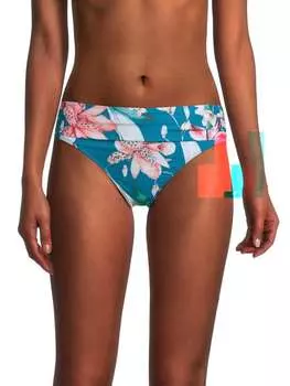 Плавки бикини Flyaway La Blanca с цветочным принтом и сборками, синий-розовый