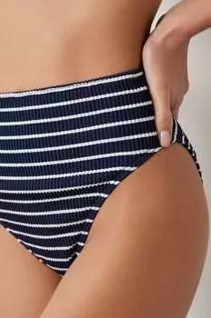 Плавки бикини Harper в рубчик с завышенной талией и узором в полоску Hush, синий