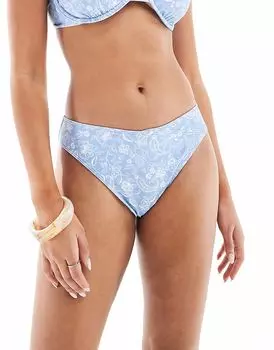 Плавки бикини Hollister Curvy с высокой талией, синие с пляжным принтом