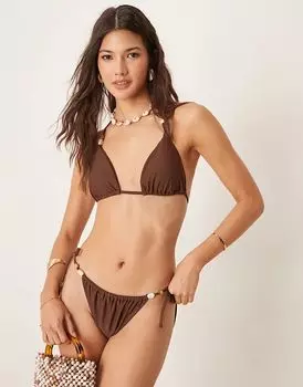 Плавки бикини коричневого цвета с завязками по бокам и отделкой бисером от Abercrombie & Fitch (часть комплекта)