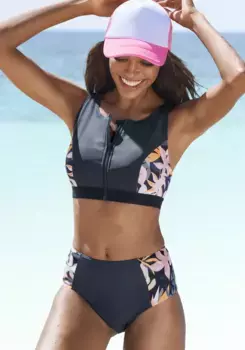 Плавки бикини LASCANA ACTIVE "Волна", более высокой формы, темно-синий