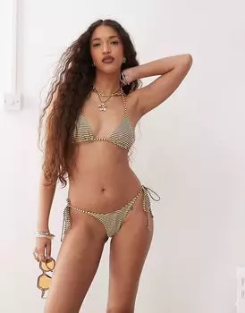 Плавки бикини Motel Lentra с завязками по бокам коричневого цвета