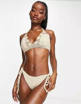 Плавки бикини нейтрального цвета с завязками по бокам ASOS DESIGN
