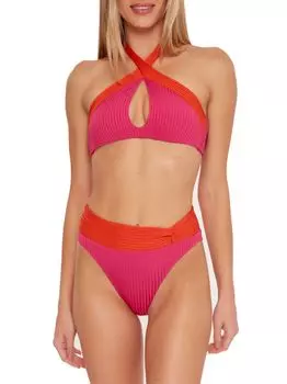 Плавки бикини Olympia в рубчик с высокой талией Trina Turk, розовый
