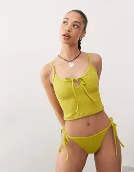 Плавки бикини Reclaimed Vintage с завязками по бокам с текстурой зеленого пейсли